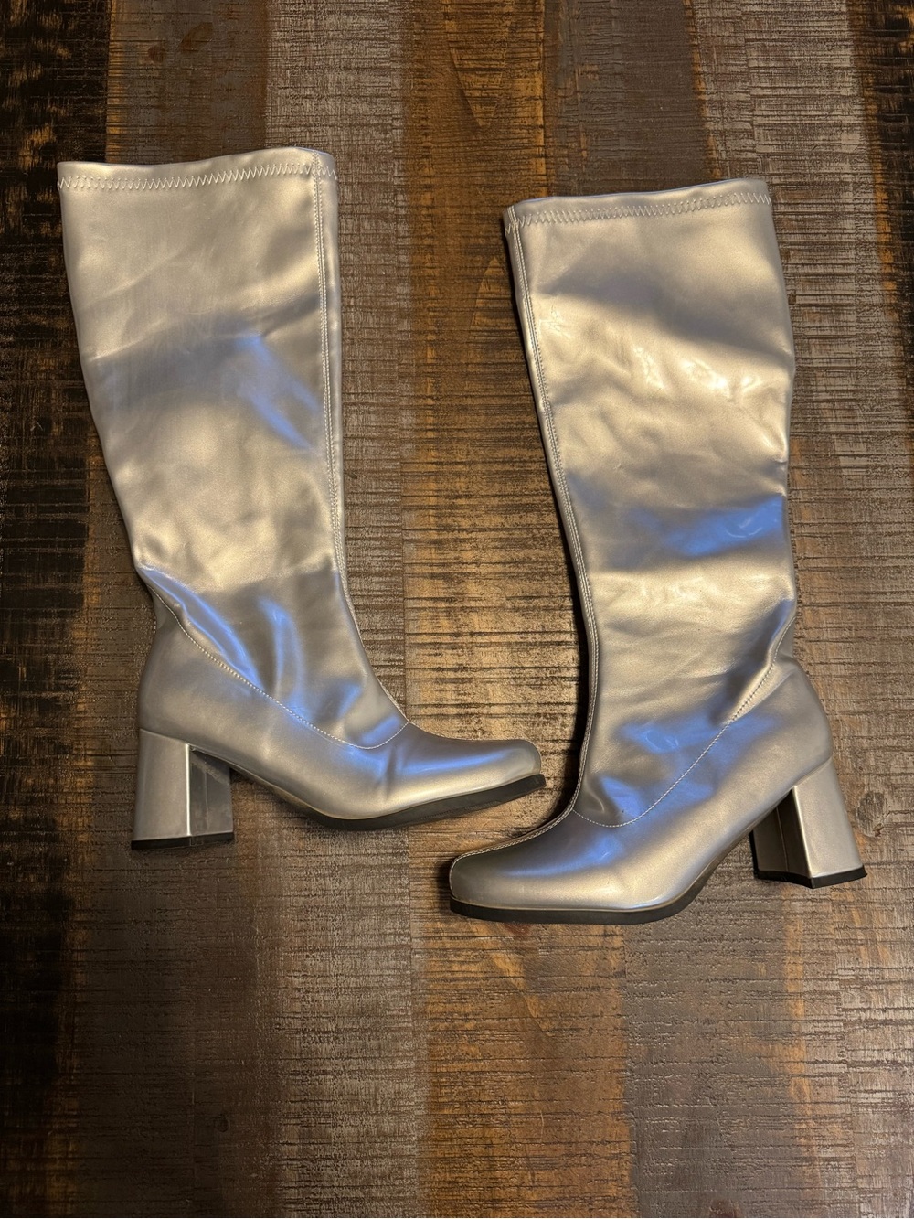 Silver Gogo Boots Wide Calf Square Toe 60s 70s Disco Costume Tall Boots